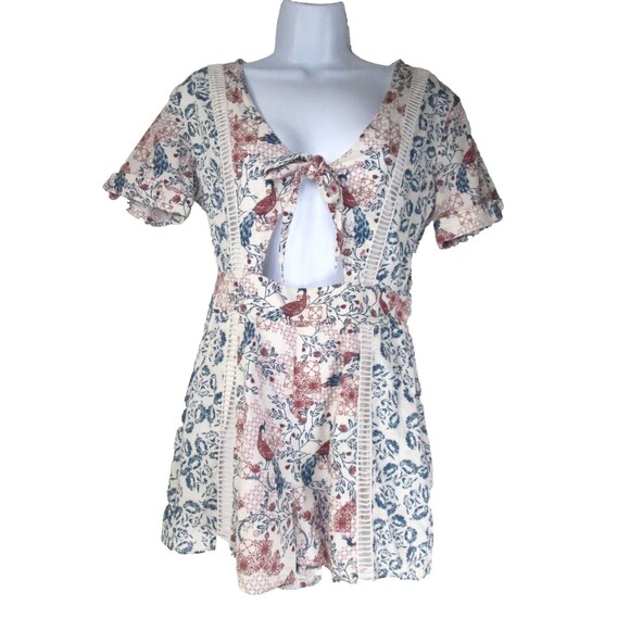 Tularosa Mini Romper S Bird Theme Short Sleeve Cuffs Side Zip Cotton NWOT R142 - Picture 1 of 10